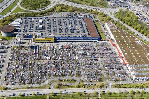 Aerial view of the flea market at Ikea in Moorfleet