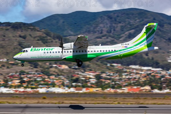 An ATR 72-600 aircraft of Binter Canarias with registration number EC-NJK at Tenerife Airport