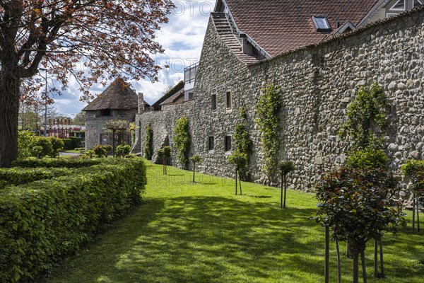 The historic town wall with powder tower in the old town of Radolfzell on Lake Constance