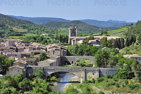 View over the medieval village and the Abbey of St. Mary of Lagrasse