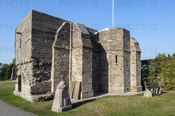 Demarcation stone and remains of the parish church tower