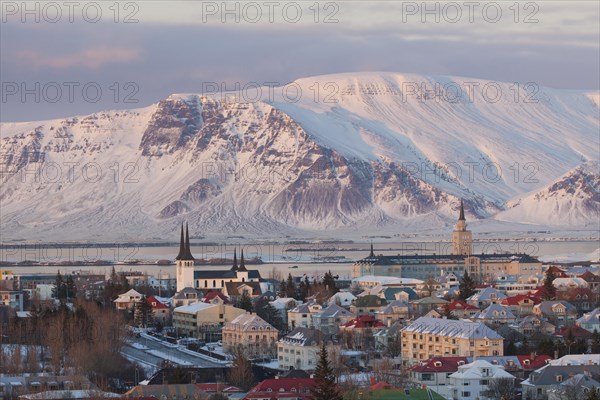 View over Hateigskirkja and Sjomannaskolinn in Reykjavik
