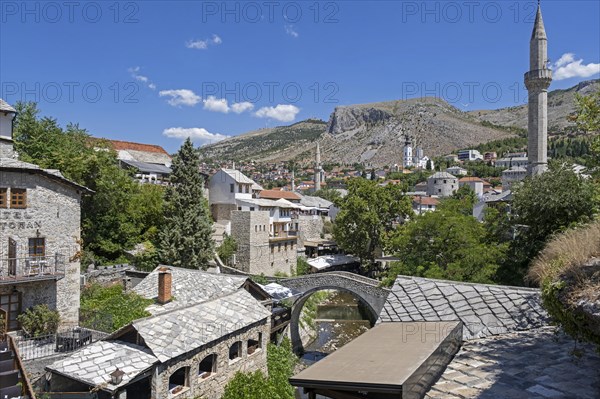 View over the historic 16th century Old Town of Mostar