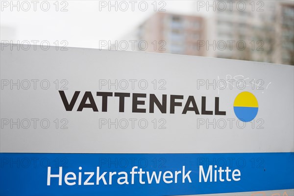 The lettering of the Vattenfall company at their site in Berlin. 04.02.2022.