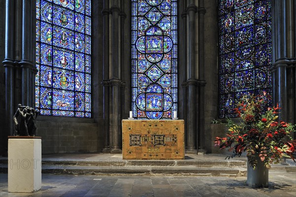 Stained glass windows in the Corona Chapel inside the Canterbury Cathedral in Canterbury