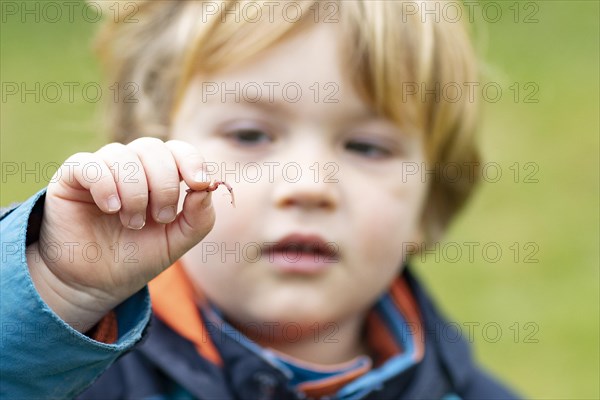 Kleind looking at an earthworm in his hand
