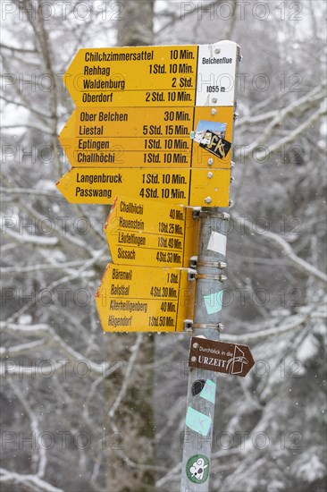Hiking trail sign with many destinations