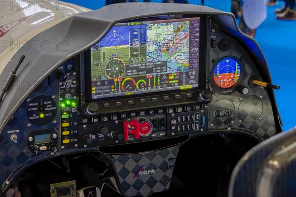 Modern pilot instrument panels with displays in the cockpit