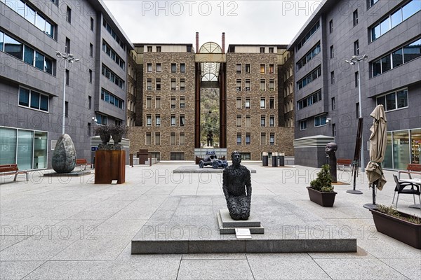 Patio with sculpture