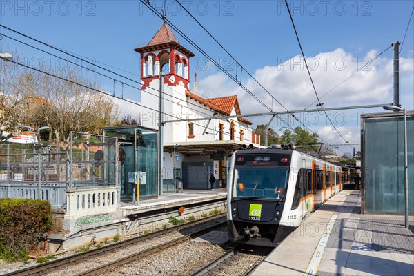 Local train of the FGC Train Railway at Valldoreix station in Barcelona