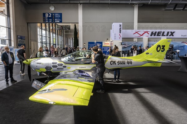 Exhibited microlight aircraft of the type VL-3 916 iS of the Belgian manufacturer JMB Aircraft. International Trade Fair for General Aviation AERO Friedrichshafen 2023