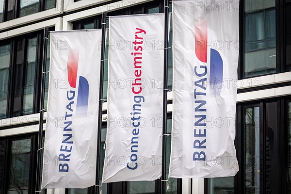 Flags of the company Brenntag at their headquarters in Essen