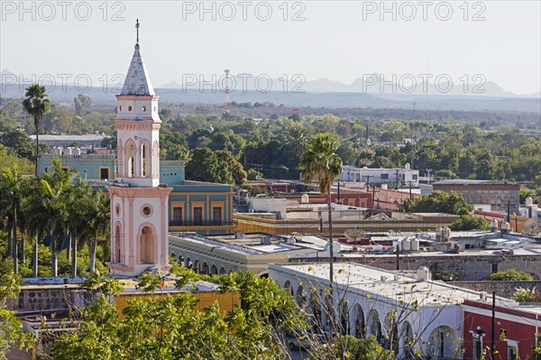 View over the city El Fuerte and the Church of Sacred Heart of Jesus