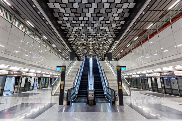 Metro Singapore underground at Woodlands North underground station on the Thomson East Coast Line in Singapore