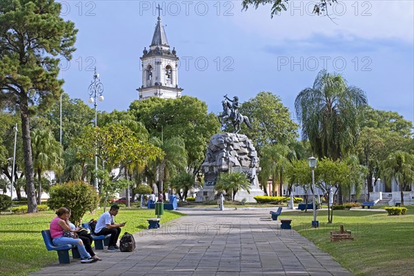 Equestrian statue of general San Martin and Iglesia de la Merced church at the Plaza 25 de Mayo