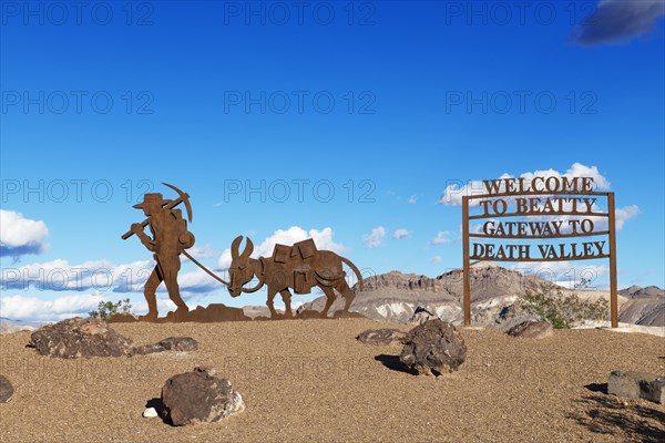 Steel gold-miner's place-name sign from Beatty