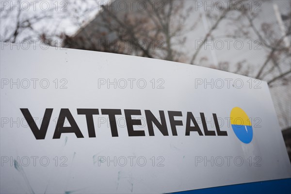 The lettering of the Vattenfall company at their site in Berlin. 04.02.2022.