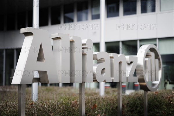 The Allianz company logo at their site in Berlin. 04.02.2022.