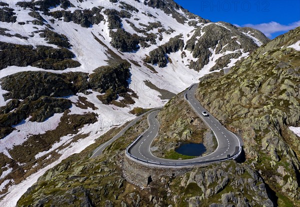 Hairpin bend on the pass road to the Great St. Bernard Pass