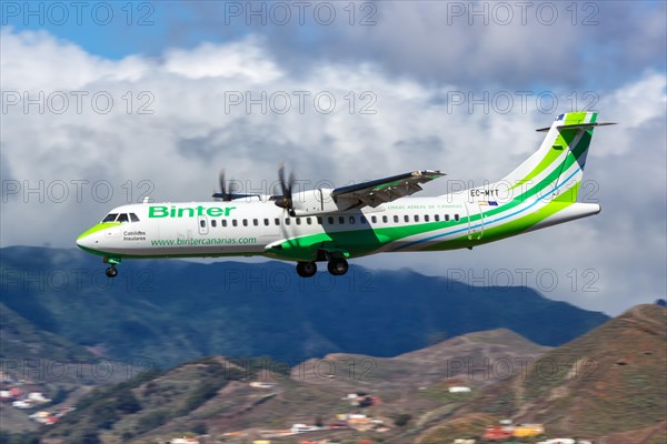 An ATR 72-600 aircraft of Binter Canarias with registration EC-MYT at Tenerife Airport