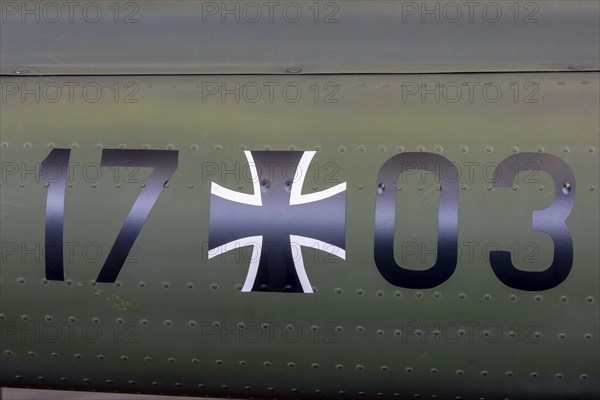Detail of Bundeswehr helicopter with logo