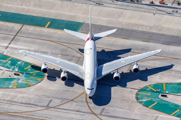 An Emirates Airbus A380-800 with registration number A6-EVL at Los Angeles Airport