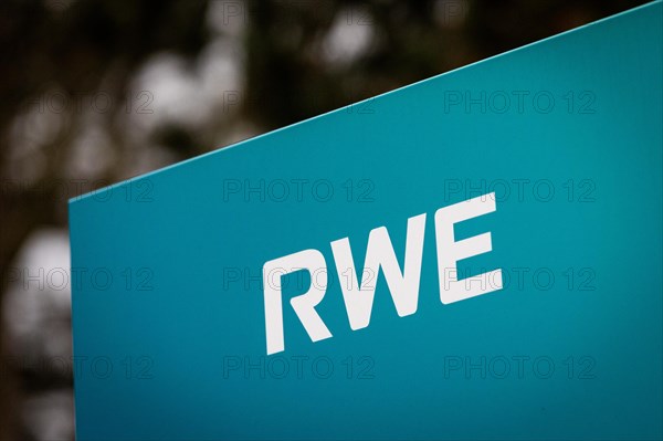 A sign of the company RWE at their headquarters in Essen