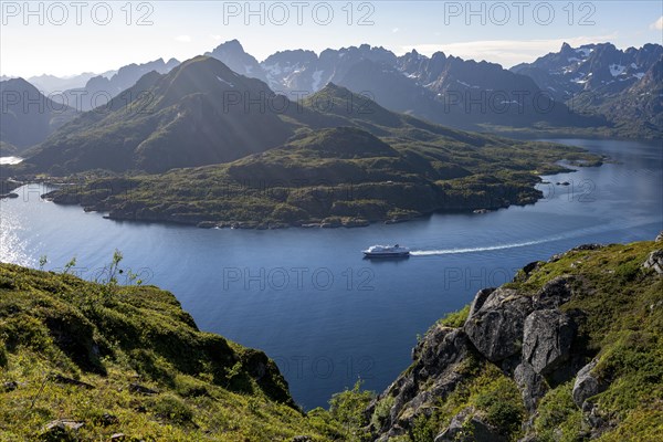 Hurtigruten cruise ship in the fjord