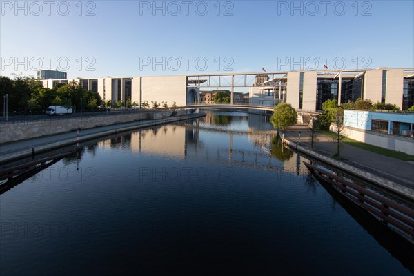 Marie-Elisabeth-Lueders-Haus at sunrise with focus on the building