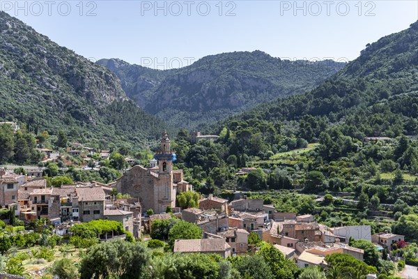 View of Valldemossa mountain village with typical stone houses