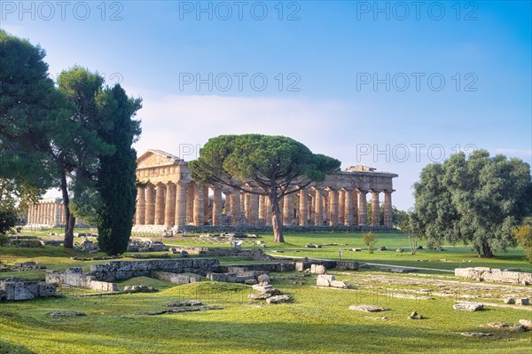 The ancient Doric Greek Temple of Hera of Paestum built in about 460-450 BC. Paestum archaeological site