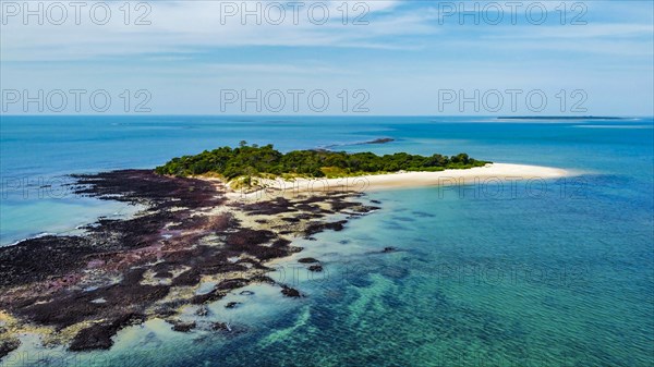 Aerial of a little islet in the Marinho Joao Vieira e Poilao National Park