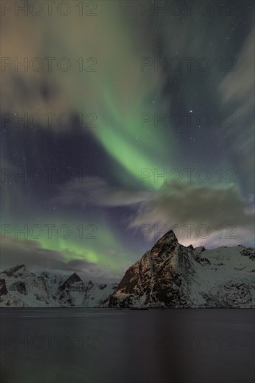 Northern Lights or Aurora Borealis over Reinefjord