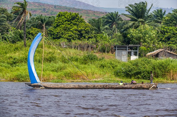 Traditional sailing boat on the Congo river