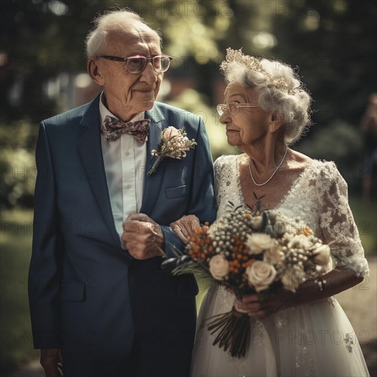 Elderly bride and groom