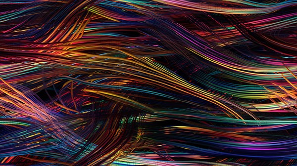 Truly seamless tile of colorful computer cables and wires abstract background