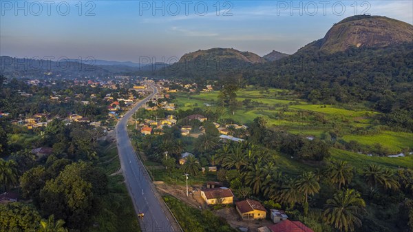 Aerial of the granite mountains in Central Guinea