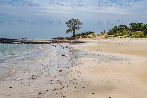 Long sandy beach on a little islet in Marinho Joao Vieira e Poilao National Park