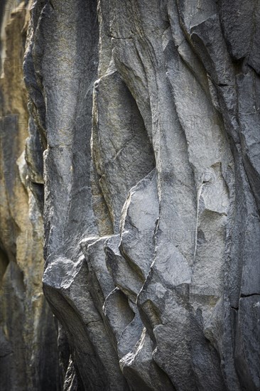 Rock formations of basalt and lava rock in the river park Gole dell' Alcantara