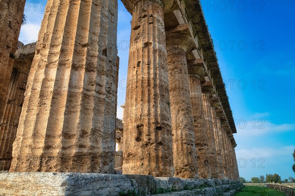 The ancient Doric Greek Temple of Hera of Paestum built in about 460-450 BC. Paestum archaeological site