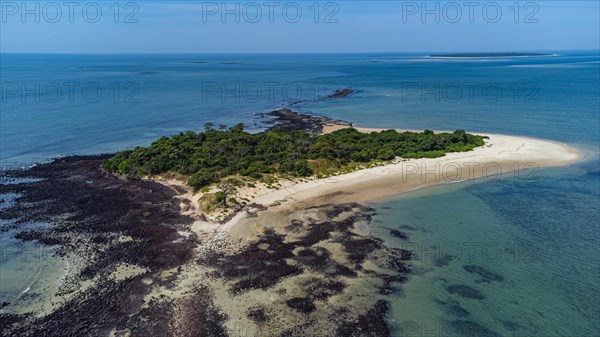 Aerial of a little islet in the Marinho Joao Vieira e Poilao National Park