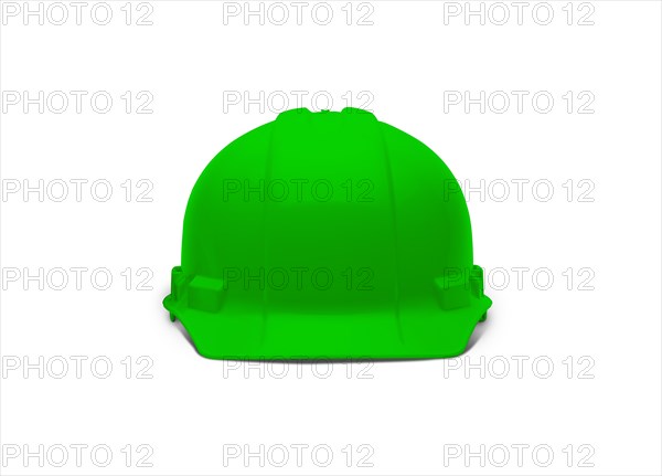 Green construction safety hard hat facing forward isolated on white ready for your logo