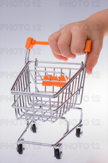 Shopping cart in the hand on white background