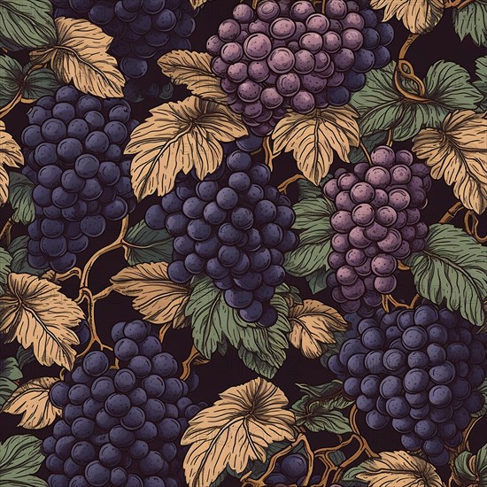 Seamless tile illustration of fresh grapes on the vine