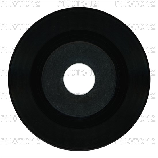 Black vinyl record with blank label over white