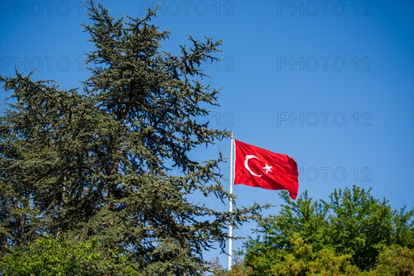 Turkish national flag hang on a pole in open air