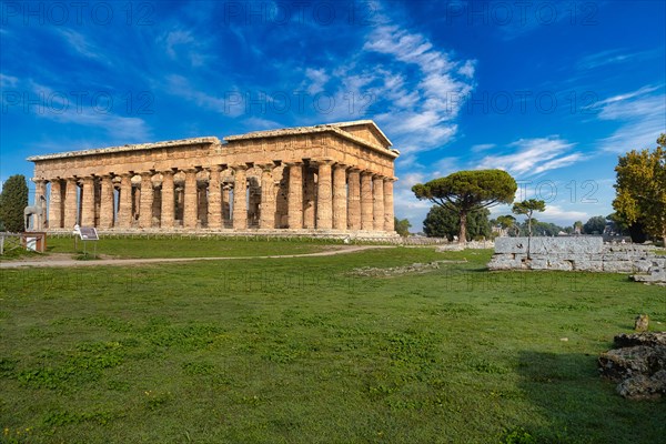 The ancient Doric Greek Temple of Hera of Paestum built in about 460-450 BC. Paestum archaeological site