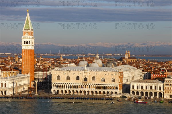 Piazza San Marco with Doge's Palace and Campanile with snow-capped Alps