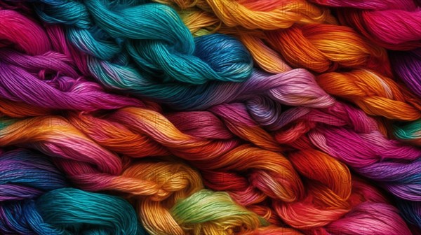 Truly seamless tile of colorful knitting yarn and string background