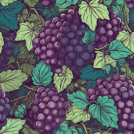 Seamless tile illustration of fresh grapes on the vine